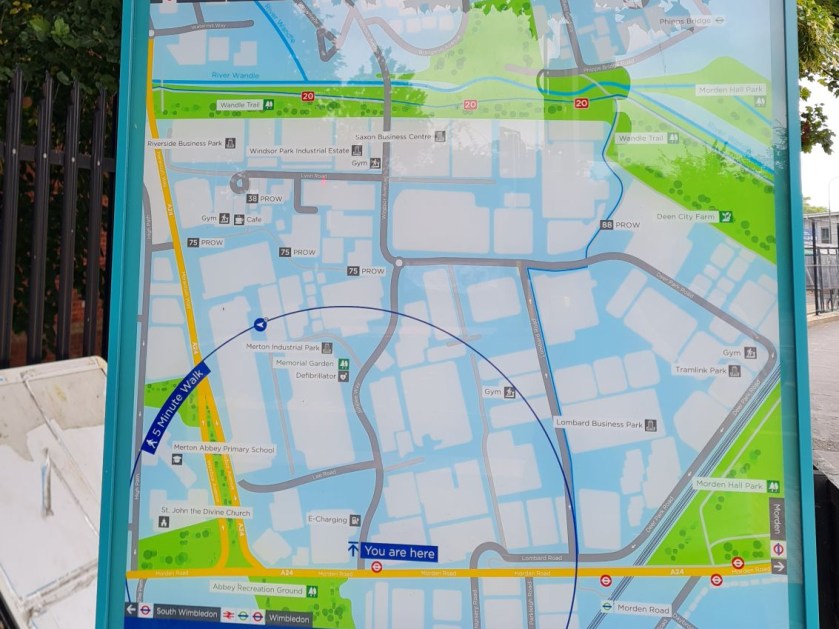 A coloured map of the area around Jubilee Way, Colliers Wood.